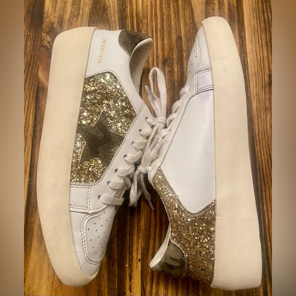 Vintage Havana Women's Size 5.5 Forrest RO White Glitter Camo Distressed Sneaker - Picture 3 of 5